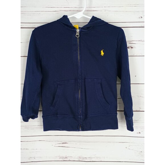 Ralph Lauren Polo Kids Navy Full-Zip Hoodie With Kangaroo Pockets & Multicolor L - Picture 1 of 6